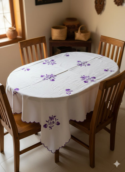 Hand Embroidered Floral Four Seater Table Cover