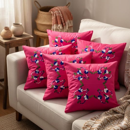 Hand Embroidered Cotton Cushion Covers (Set of 5)