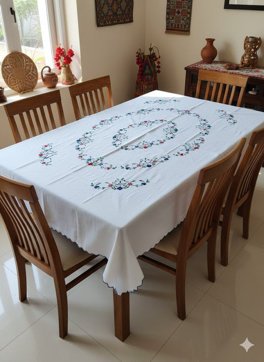 Hand Embroidered Floral Table Cover