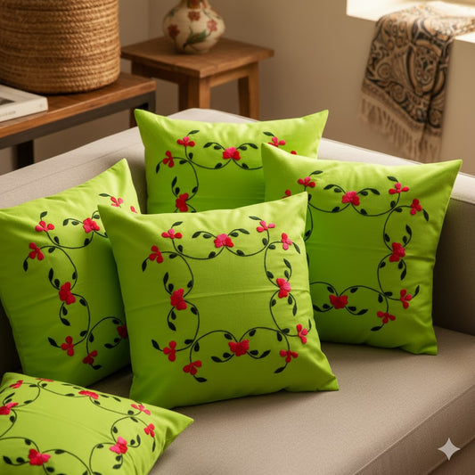 Hand Embroidered Cotton Cushion Covers (Set of 5)