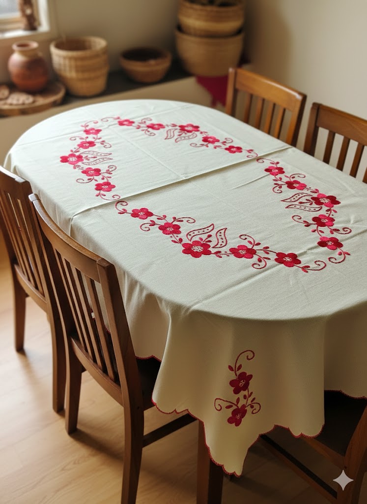 Hand Embroidered Floral Table Cover
