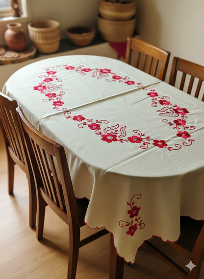 Hand Embroidered Floral Table Cover