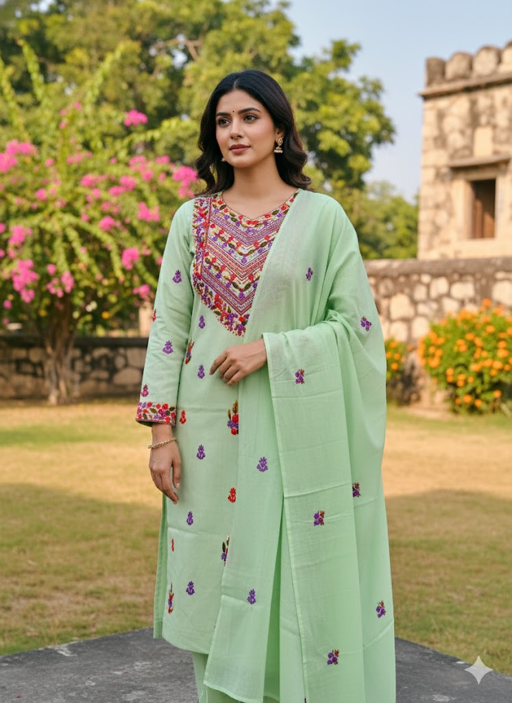 Chikonwala's Exclusive Hand Embroidered Contrast Fulkari Dress