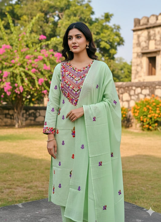 Chikonwala's Exclusive Hand Embroidered Contrast Fulkari Dress