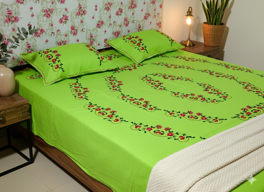 Chikonwala's Hand Embroidered Floral Design Bedsheet