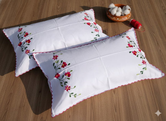 Chikonwala Hand-Embroidered Floral Pillow Cover Set– Set of 2