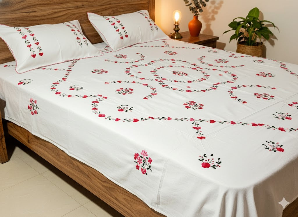 Chikonwala's Hand Embroidered Pure Cotton Bedsheet