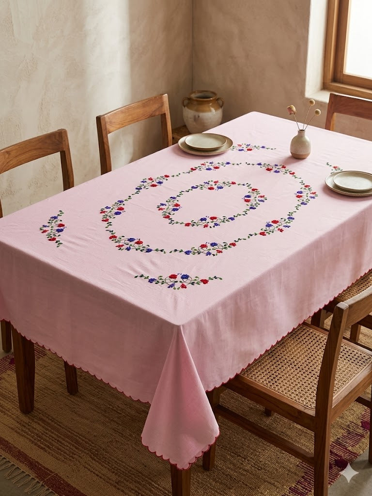 Hand Embroidered Floral Table Cover