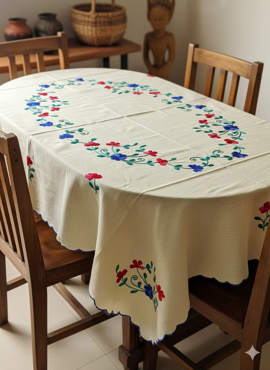 Hand Embroidered Floral Table Cover
