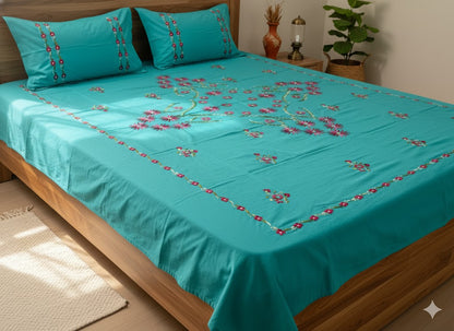 Chikonwala's Hand Embroidered Floral Design Bedsheet