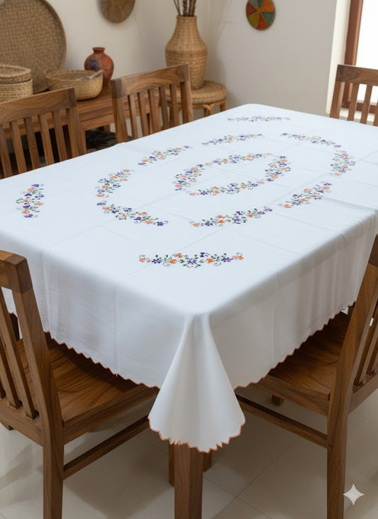Hand Embroidered Floral Table Cover