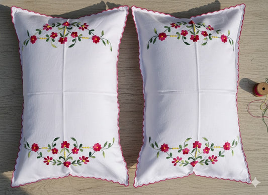 Chikonwala Hand-Embroidered Floral Pillow Cover Set– Set of 2