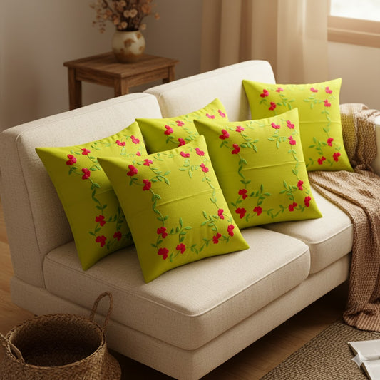 Hand Embroidered Cotton Cushion Covers (Set of 5)