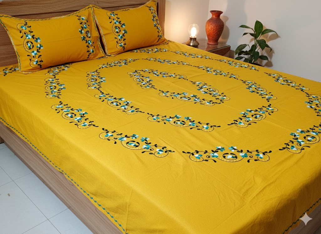 Chikonwala's Hand Embroidered Floral Design Bedsheet
