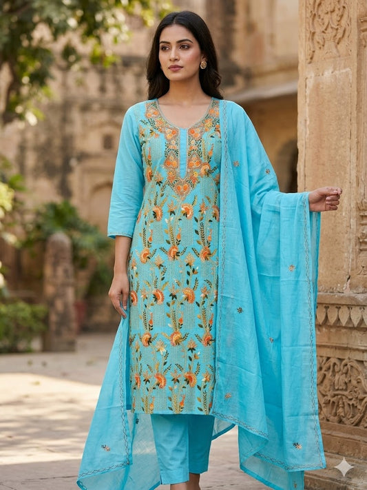 Chikonwala's Exclusive Hand Embroidered Kolkatakari Dress Material