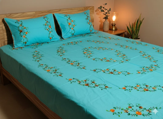 Chikonwala's Hand Embroidered Floral Design Bedsheet