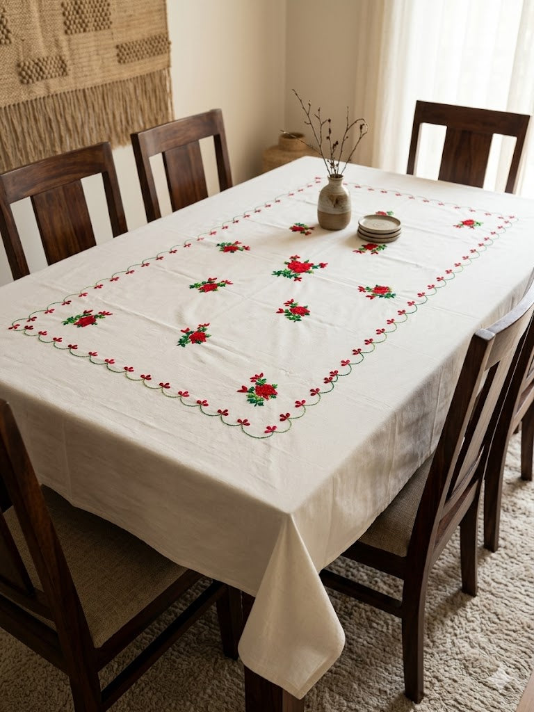 Hand Embroidered Floral Table Cover