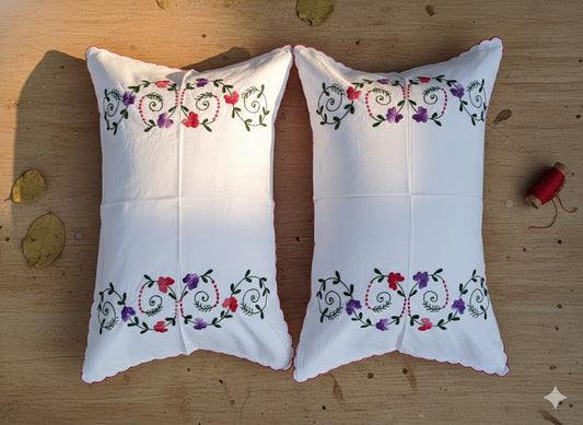Chikonwala Hand-Embroidered Floral Pillow Cover Set– Set of 2