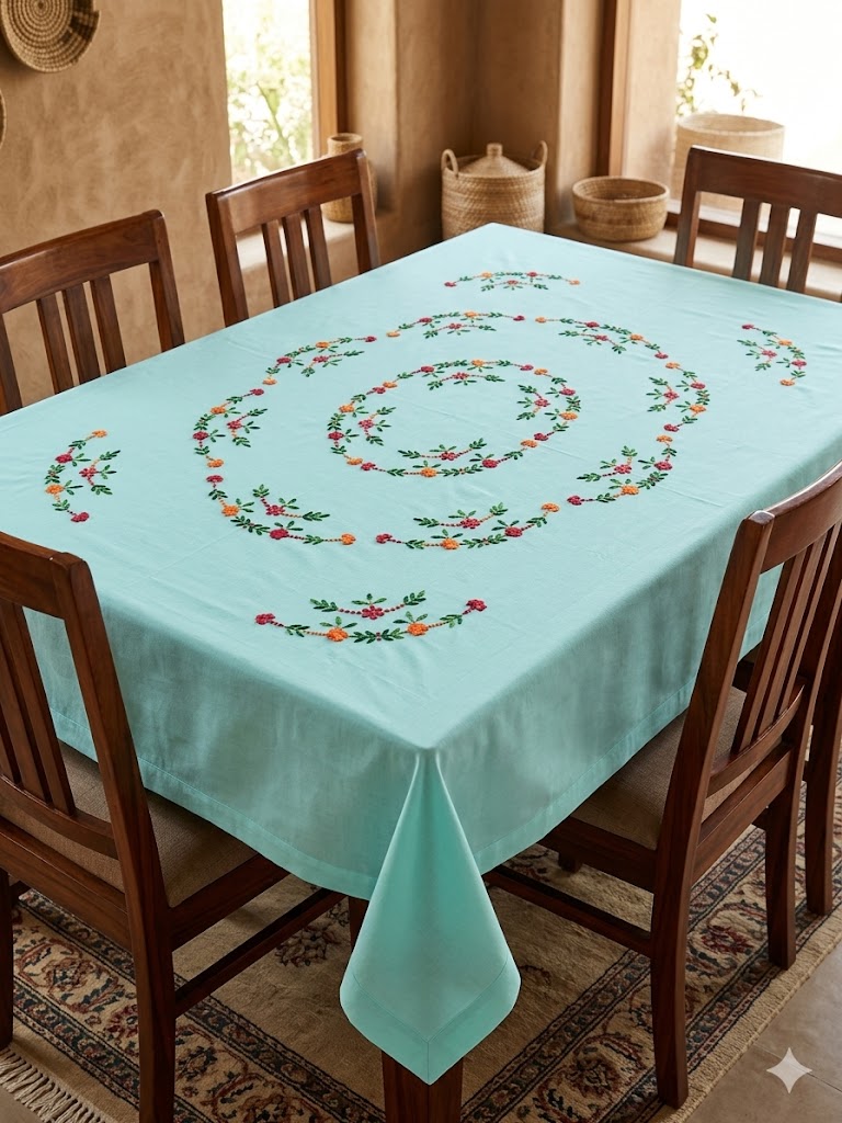 Hand Embroidered Floral Table Cover
