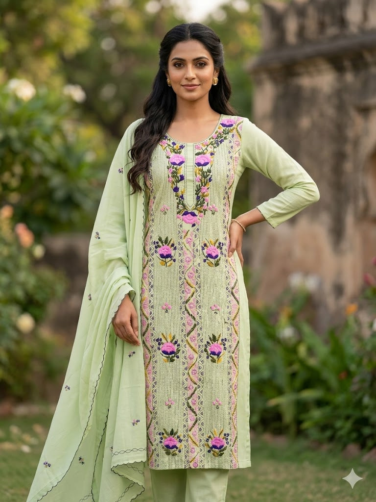Chikonwala's Exclusive Hand Embroidered Kolkatakari Dress Material