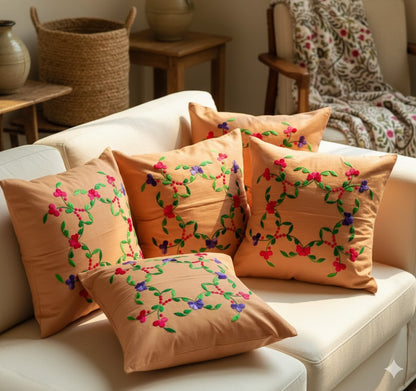 Hand Embroidered Cotton Cushion Covers (Set of 5)