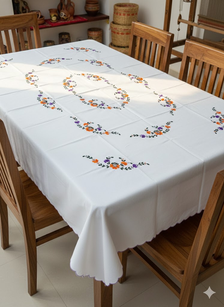 Hand Embroidered Floral Table Cover