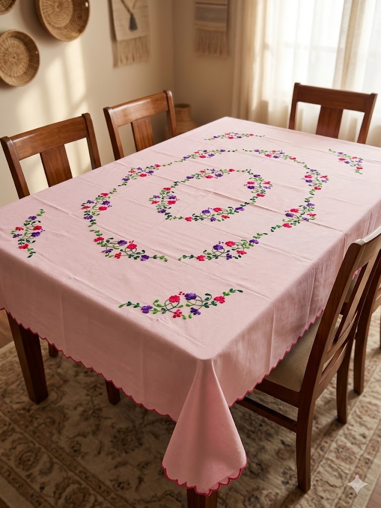 Hand Embroidered Floral Table Cover