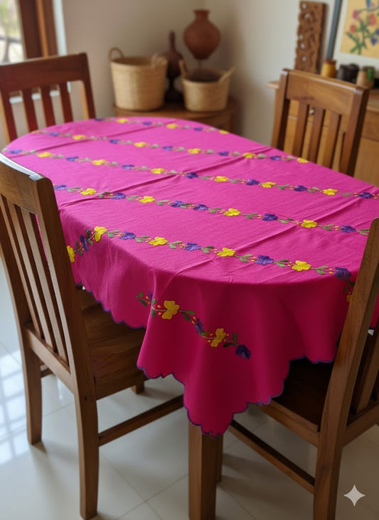 Hand Embroidered Floral Table Cover