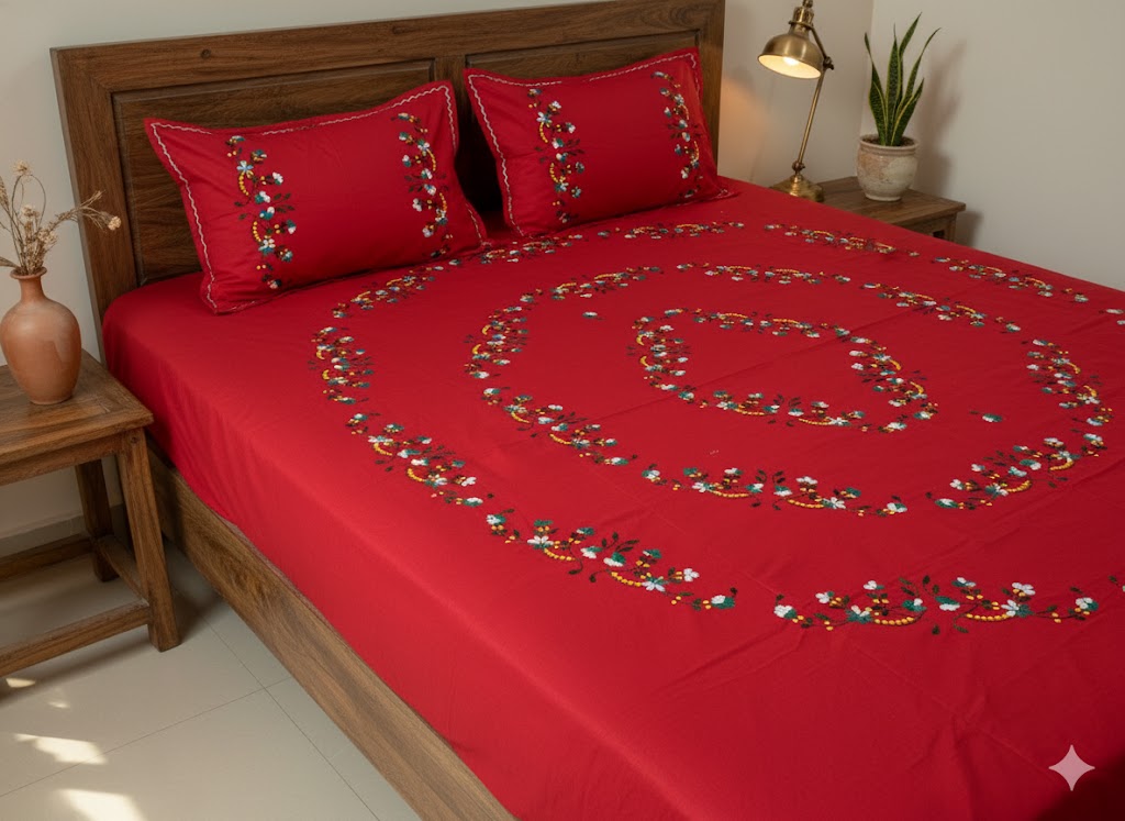 Chikonwala's Hand Embroidered Floral Design Bedsheet