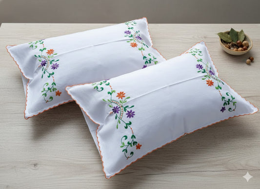 Chikonwala Hand-Embroidered Floral Pillow Cover Set– Set of 2