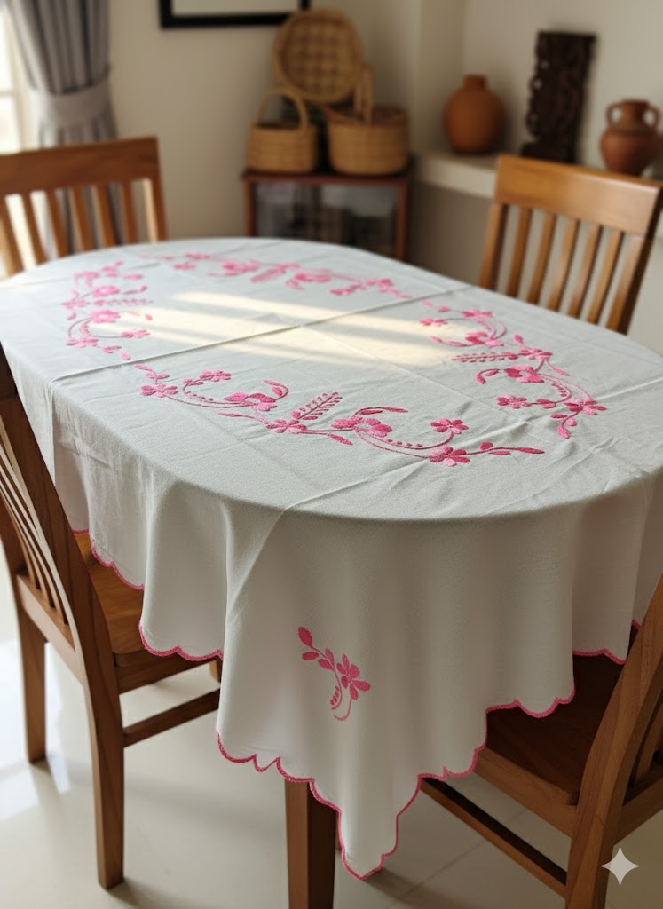 Hand Embroidered Floral Table Cover
