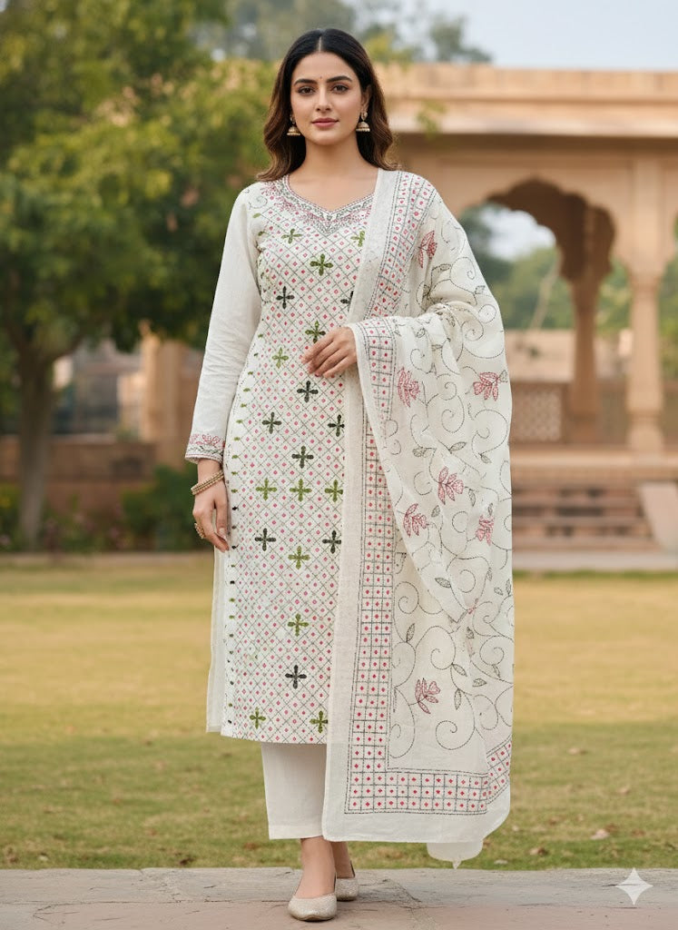 Chikonwala's Exclusive Hand Embroidered Kantha Dress Material