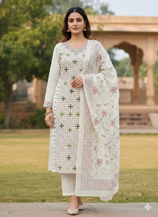 Chikonwala's Exclusive Hand Embroidered Kantha Dress Material