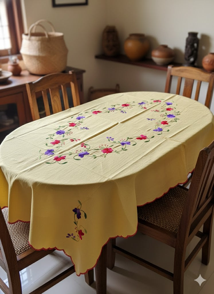 Hand Embroidered Floral Table Cover