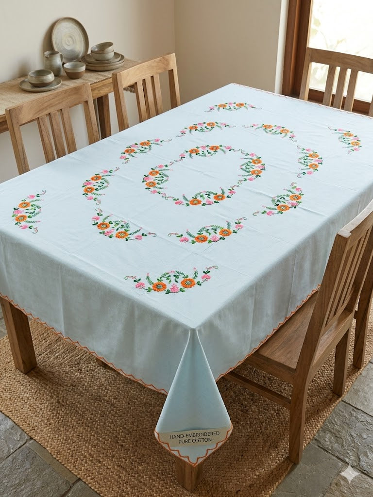 Hand Embroidered Floral Table Cover