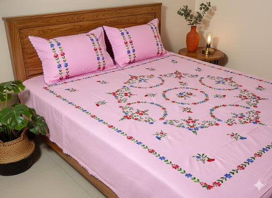 Chikonwala's Hand Embroidered Floral Design Bedsheet