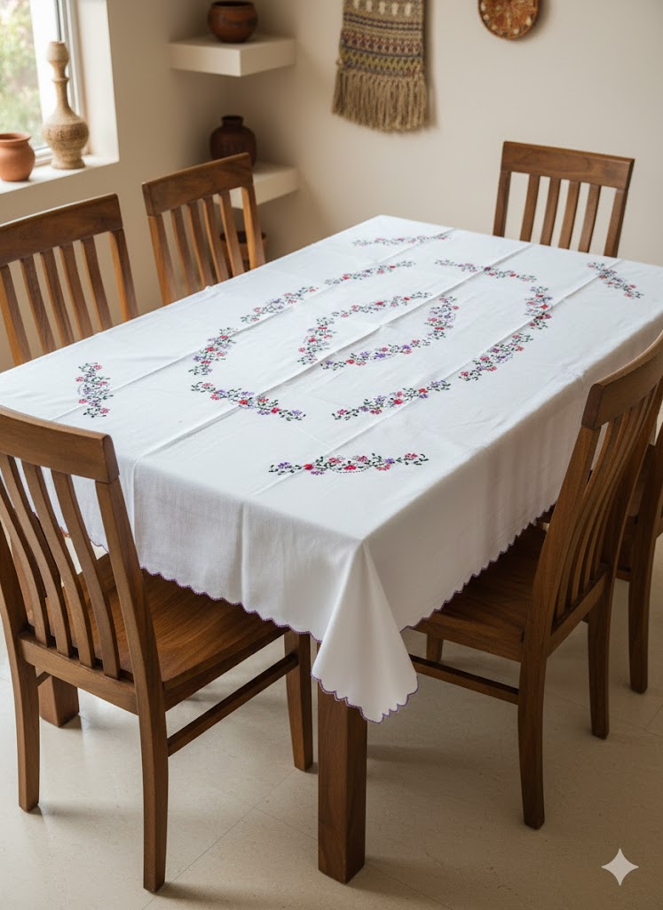 Hand Embroidered Floral Table Cover