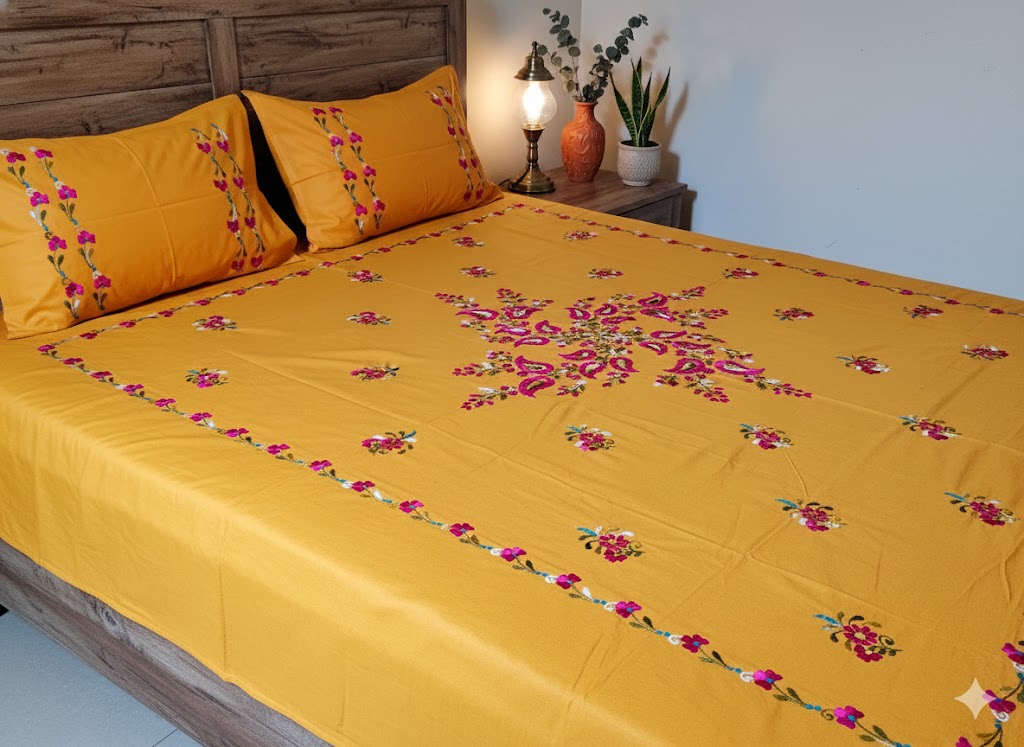 Chikonwala's Hand Embroidered Floral Design Bedsheet