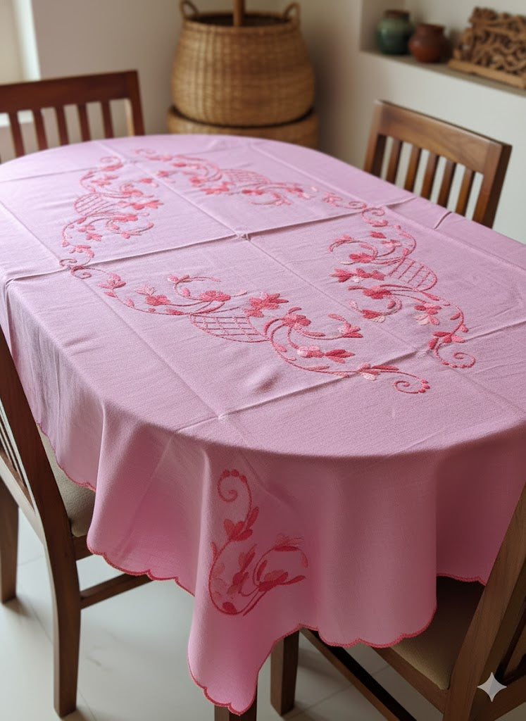 Hand Embroidered Floral Table Cover