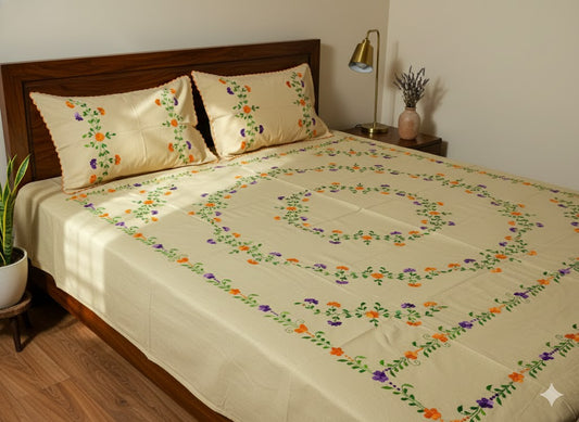 Chikonwala's Hand Embroidered Floral Design Bedsheet