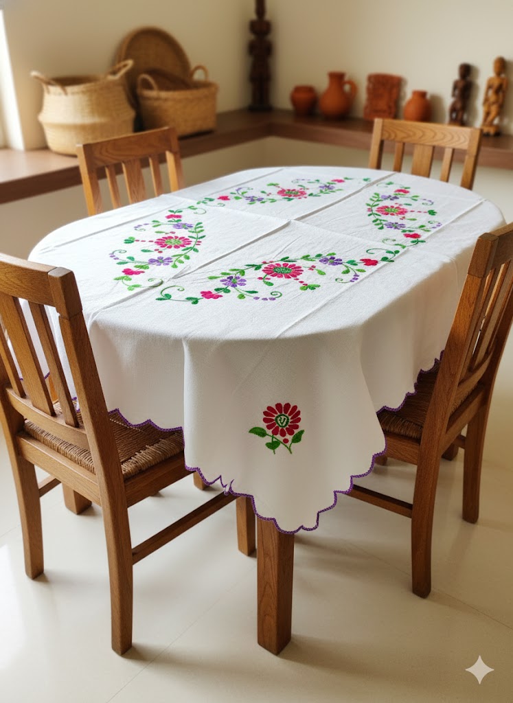 Hand Embroidered Floral Table Cover