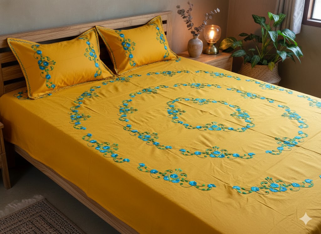 Chikonwala's Hand Embroidered Floral Design Bedsheet