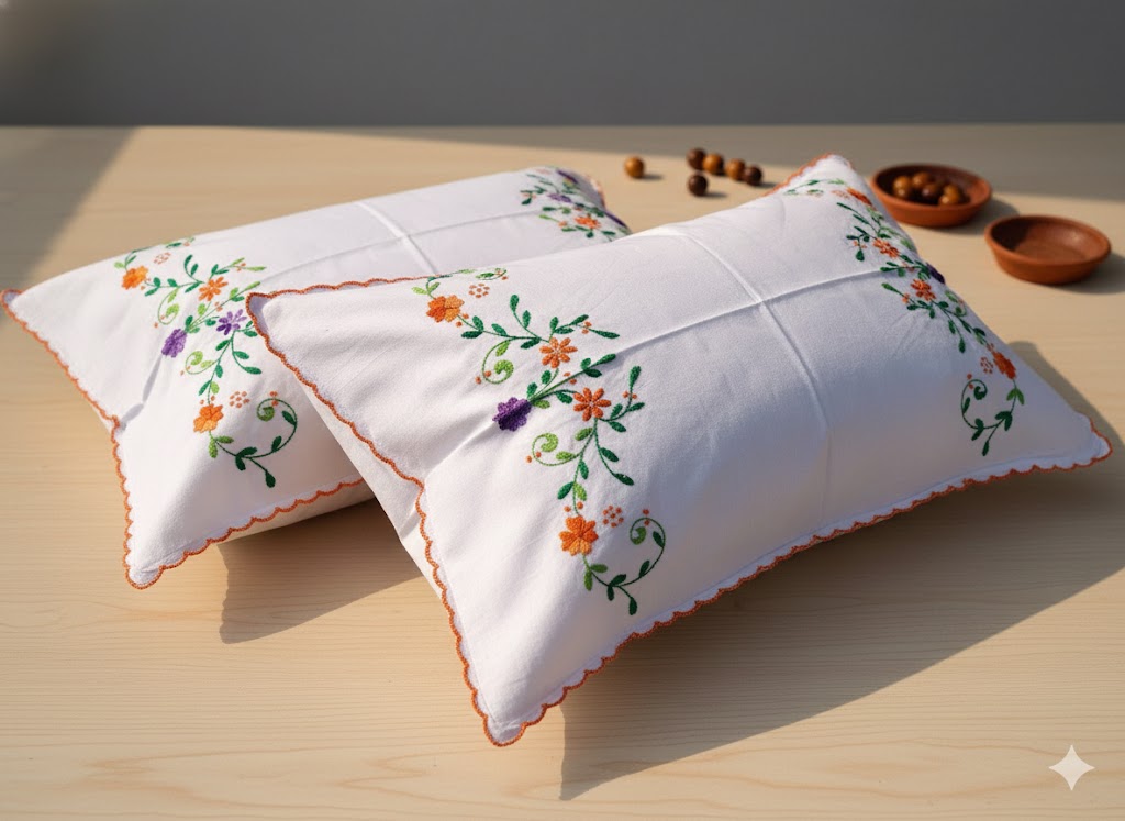 Chikonwala Hand-Embroidered Floral Pillow Cover Set– Set of 2