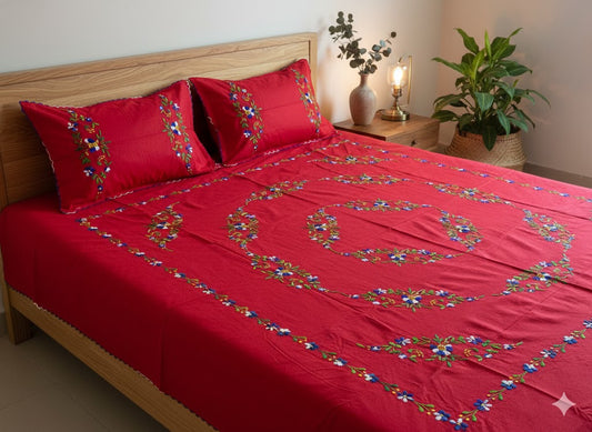Chikonwala's Hand Embroidered Floral Design Bedsheet