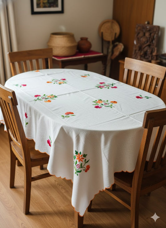 Hand Embroidered Floral Four Seater Table Cover