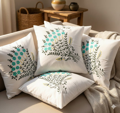 Hand Embroidered Cotton Cushion Covers (Set of 5)