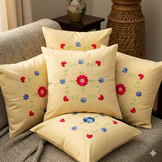 Hand Embroidered Cotton Cushion Covers (Set of 5)