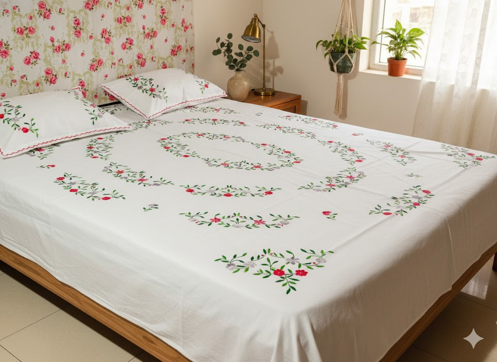 Chikonwala's Hand Embroidered Floral Design Bedsheet