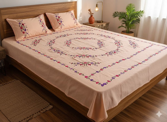 Chikonwala's Hand Embroidered Floral Design Bedsheet
