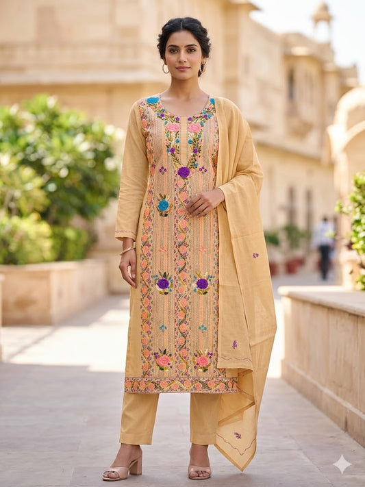 Chikonwala's Exclusive Hand Embroidered Kolkatakari Dress Material